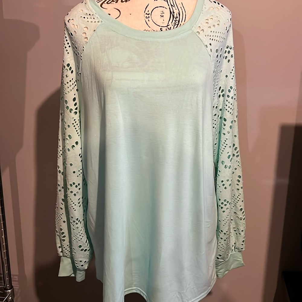Long sleeve soft green raglan sleeve top